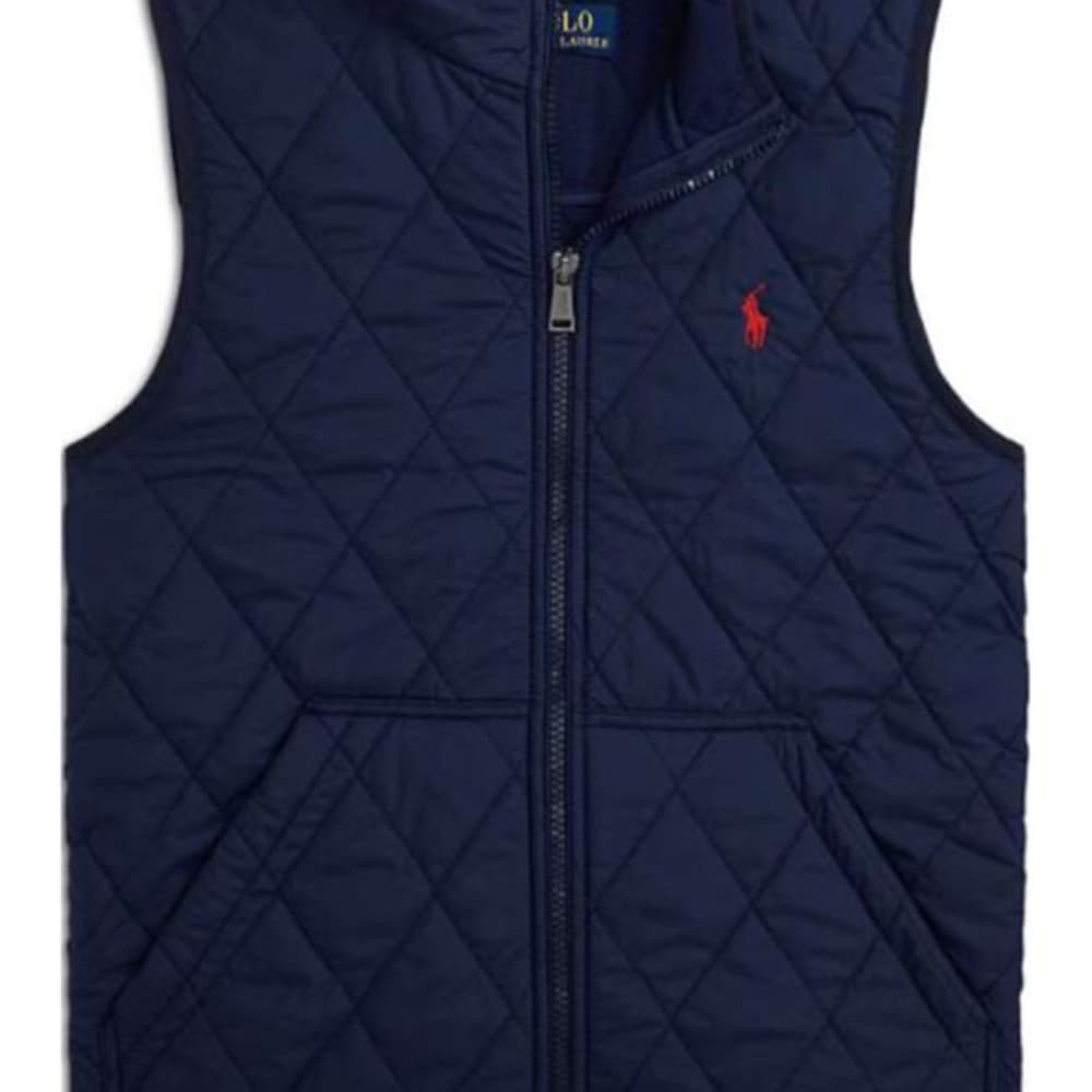 Polo Ralph Lauren FW24 Пони Вышивка Однотонный Воротник-стойка Без рукавов Молния Наполнитель Жилет Морской синий - изображение 3