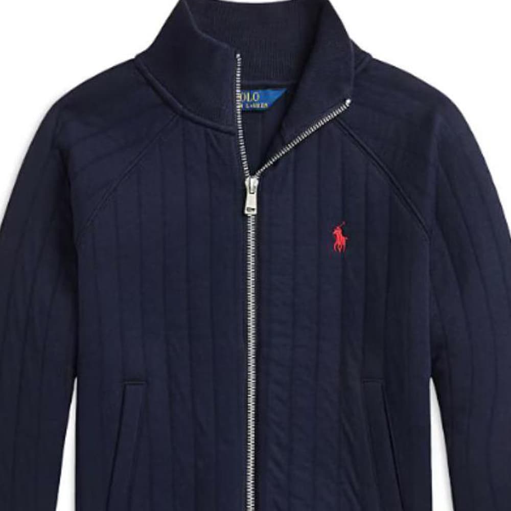 Polo Ralph Lauren FW24 Однотонный Лоскутное шитье Пони Вышивка Молния Длинный рукав Хлопковый пуховик Морской синий - изображение 3