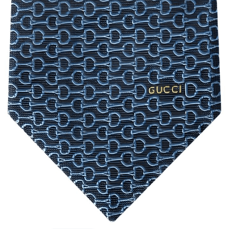 Галстук GUCCI Horsebit Застежка Жаккардовый Материал Шелковые Галстуки Мужской Синий - изображение 2