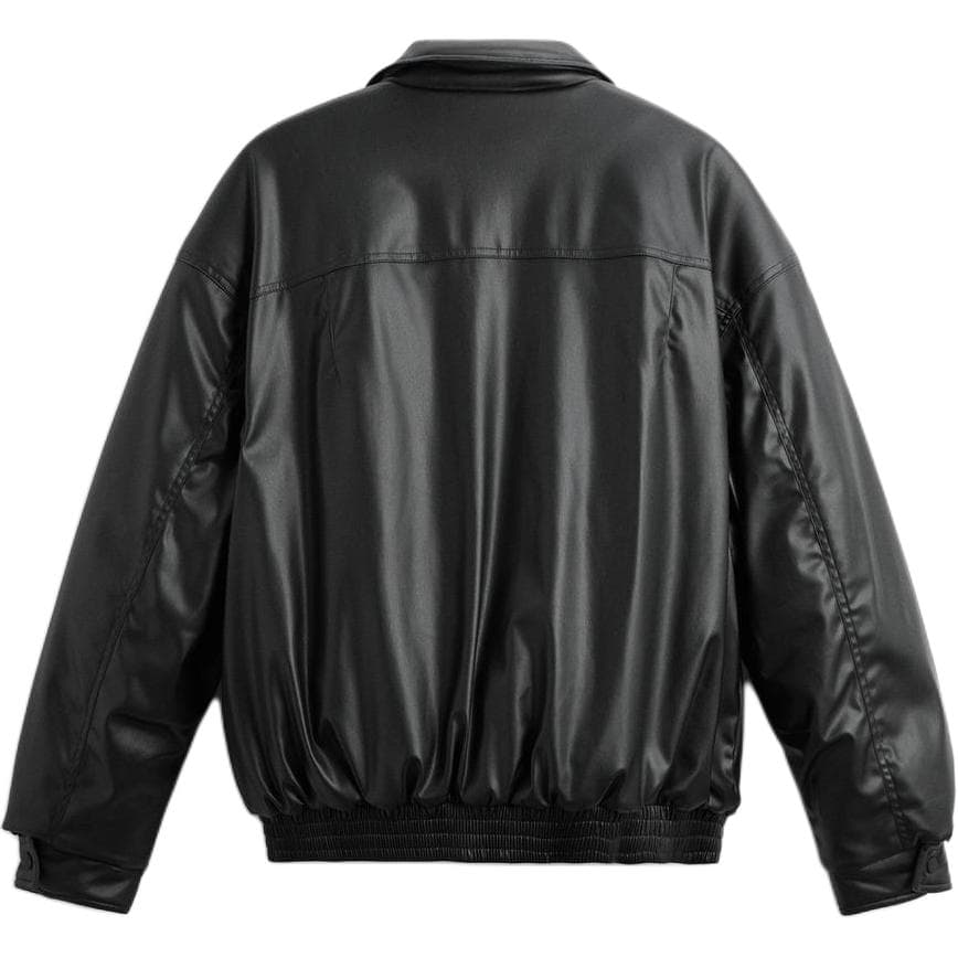 Кожаная куртки ZARA Loose Fit Leather Jacket Black - изображение 2