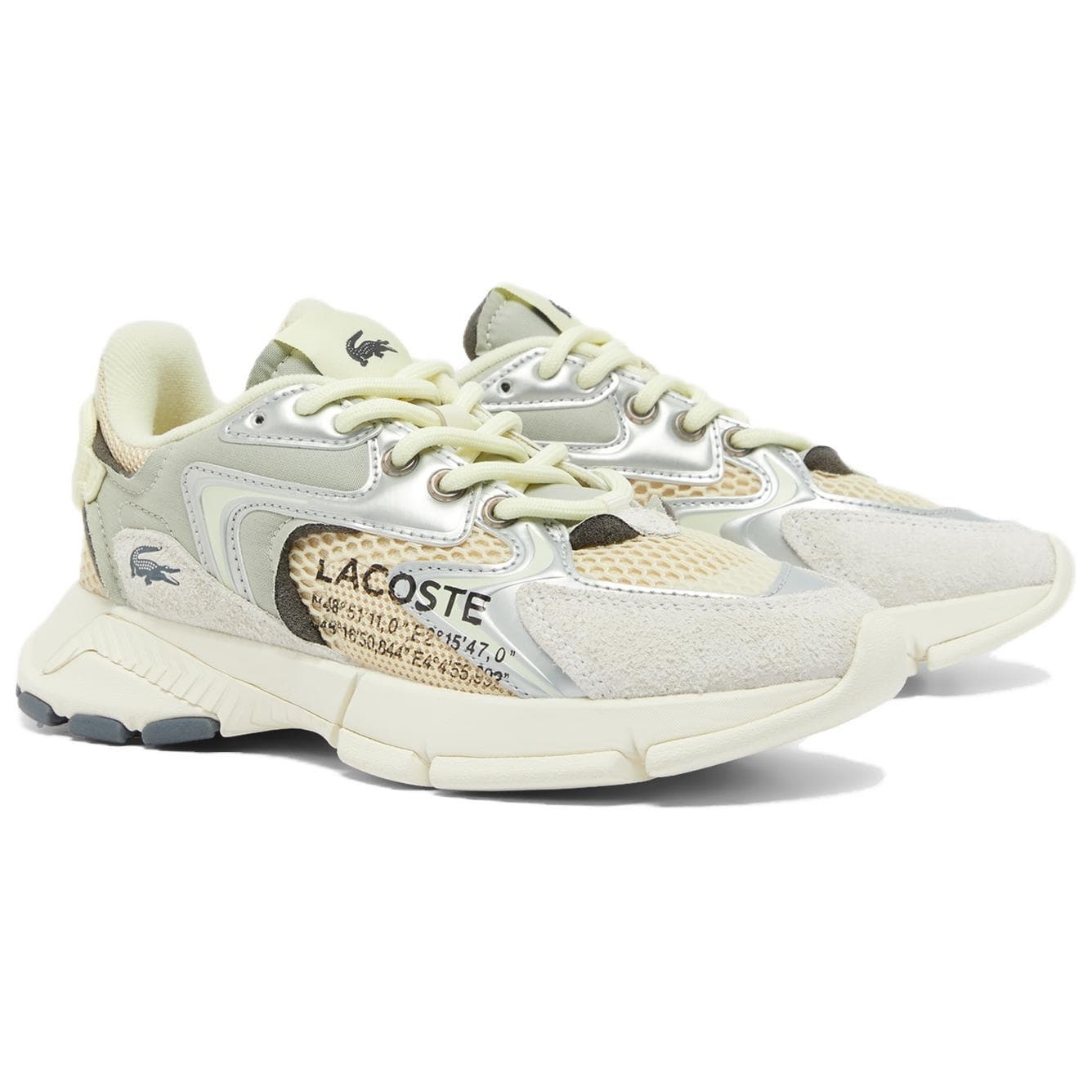 Кроссовки LACOSTE L003 Neo Низкий Топ Повседневная Обувь Женская Бежевая Серебряная Серый - изображение 2