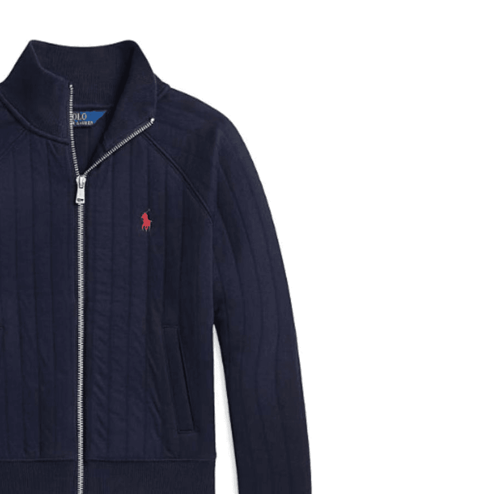 Polo Ralph Lauren FW24 Однотонный Лоскутное шитье Пони Вышивка Молния Длинный рукав Хлопковый пуховик Морской синий - изображение 4