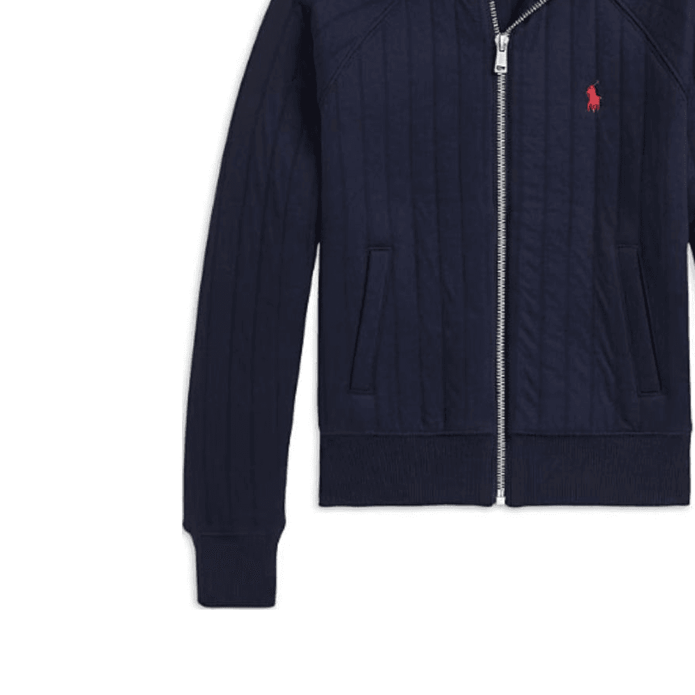 Polo Ralph Lauren FW24 Однотонный Лоскутное шитье Пони Вышивка Молния Длинный рукав Хлопковый пуховик Морской синий - изображение 5