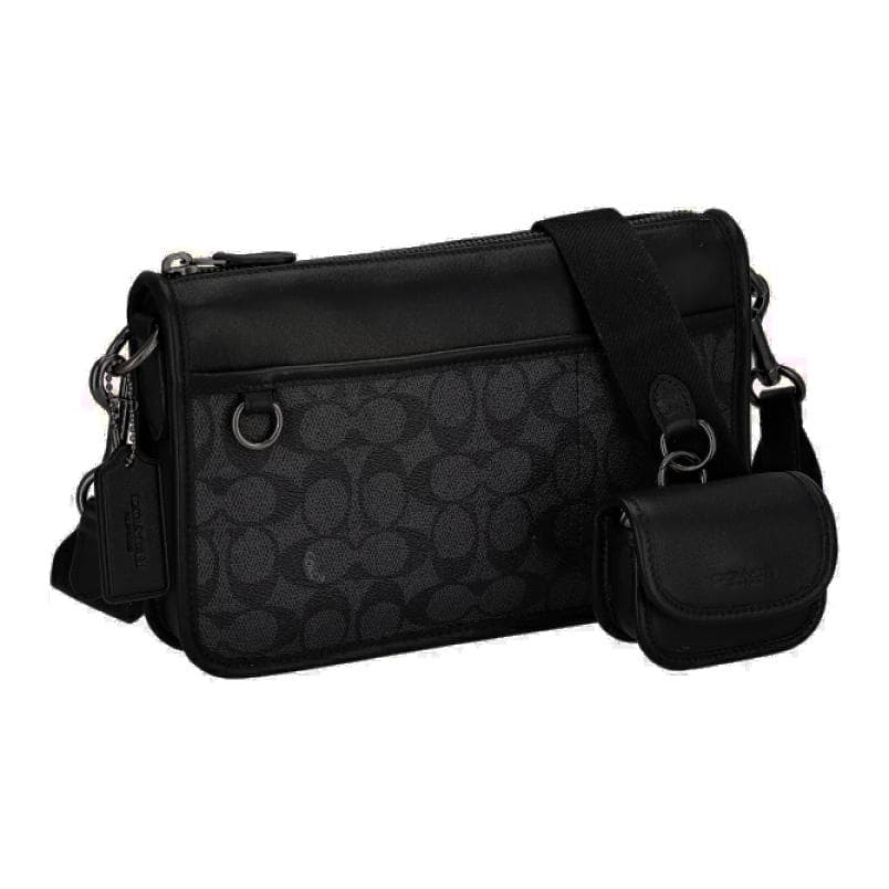 Сумка через плечо COACH Heritage Покрытый холст Сумка через плечо Средняя Мужская Угольный и Черный - изображение 2