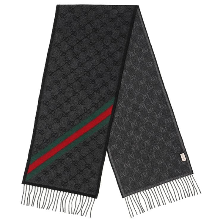 Шарф GUCCI Wool Scarf Black Grey Ivory - изображение 2