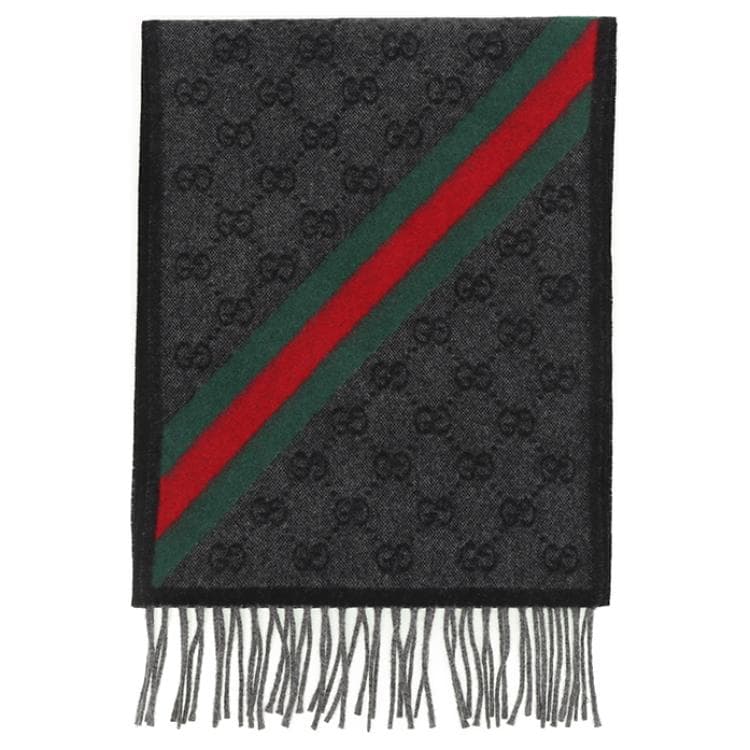 Шарф GUCCI Wool Scarf Black Grey Ivory - изображение 3