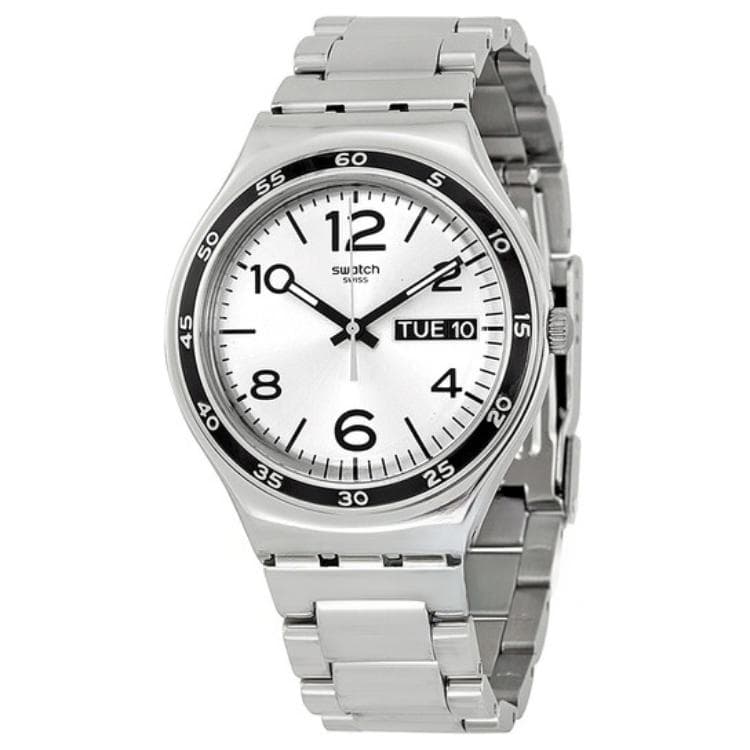 Часы Swatch Квартц Механизм 30 м Водонепроницаемые Мужские Часы 43 мм Серебристый Циферблат Ремешок из Нержавеющей Стали - изображение 2