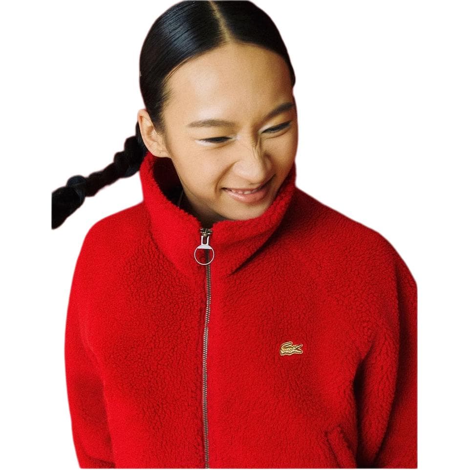 Коллаборация LACOSTE Blessing Snake Spring Festival Collection Красная Женская Бархатная Куртка - изображение 3
