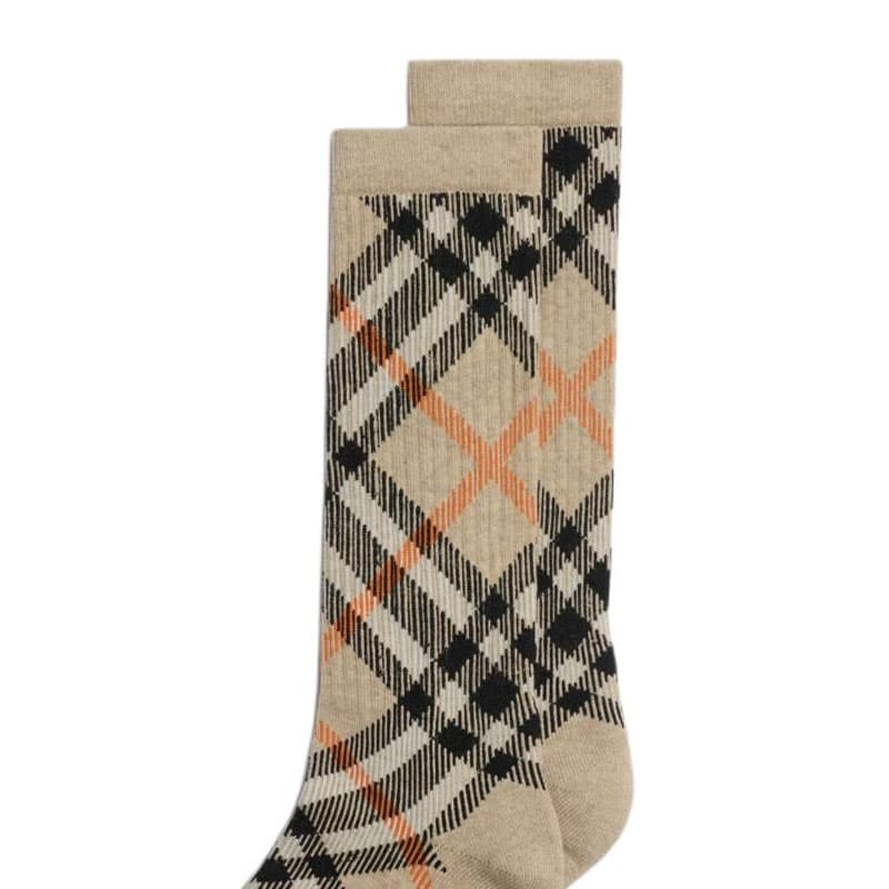 Носки Burberry Check Хлопковая смесь Носки Высокие носки Женские 1 упаковка Коричневый - изображение 3