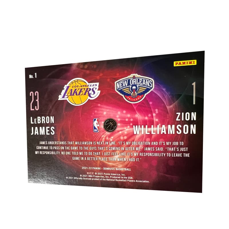 Коллекционные карточки PANINI Los Angeles Lakers LeBron James 'Маленький ЭМПЕРОР' Зион Двойная Подписанная Карта Игрокская Карта РАРная Карта - изображение 2