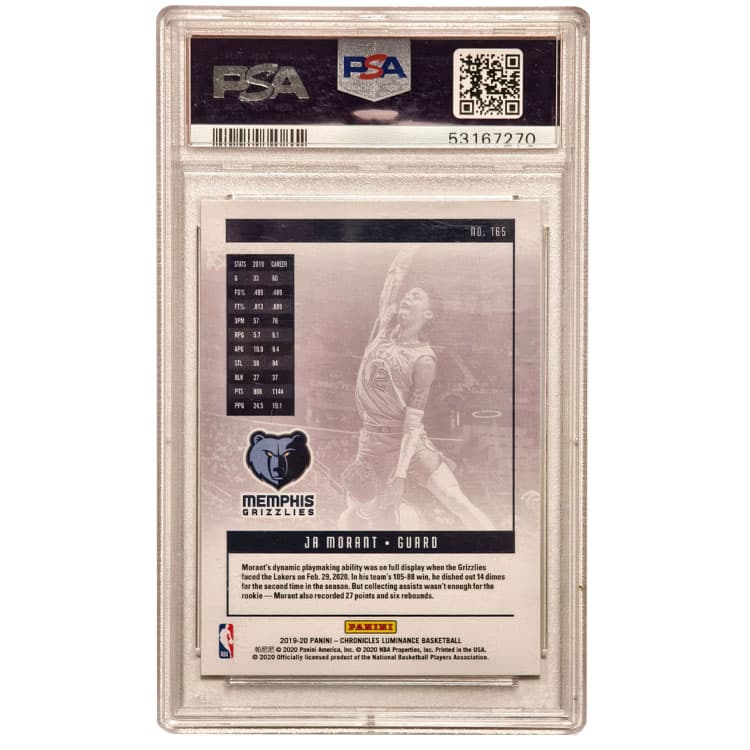 PANINI 2019 20 PANINI Ja Морант Хроник Rc Новые Звезды Гризли Зона Внимания Классический Избранный Картина PSA9 - изображение 2