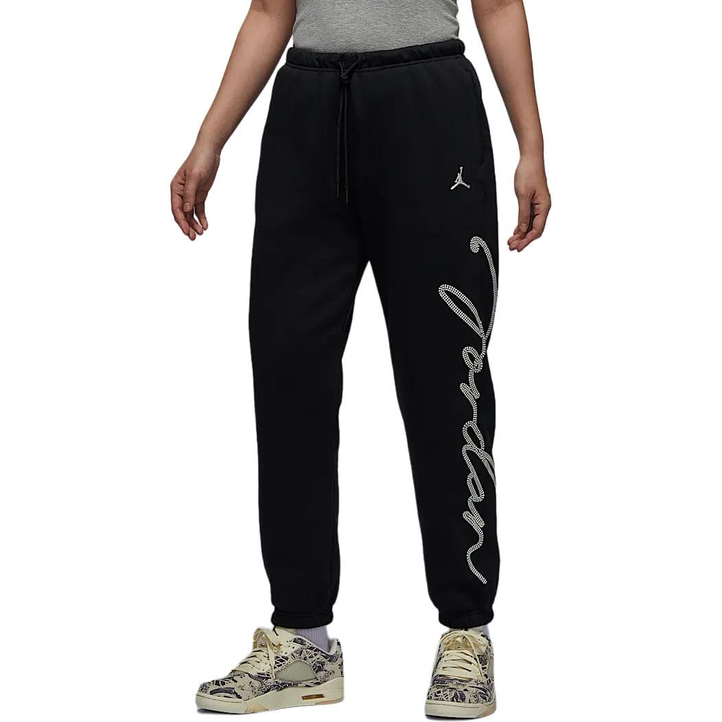 Штаны Jordan Brooklyn Fleece FW24 Логотип бренда Удобные Мягкие Флисовые Вязаные Спортивные Штаны Женские Черные Парусно-Белые - изображение 3