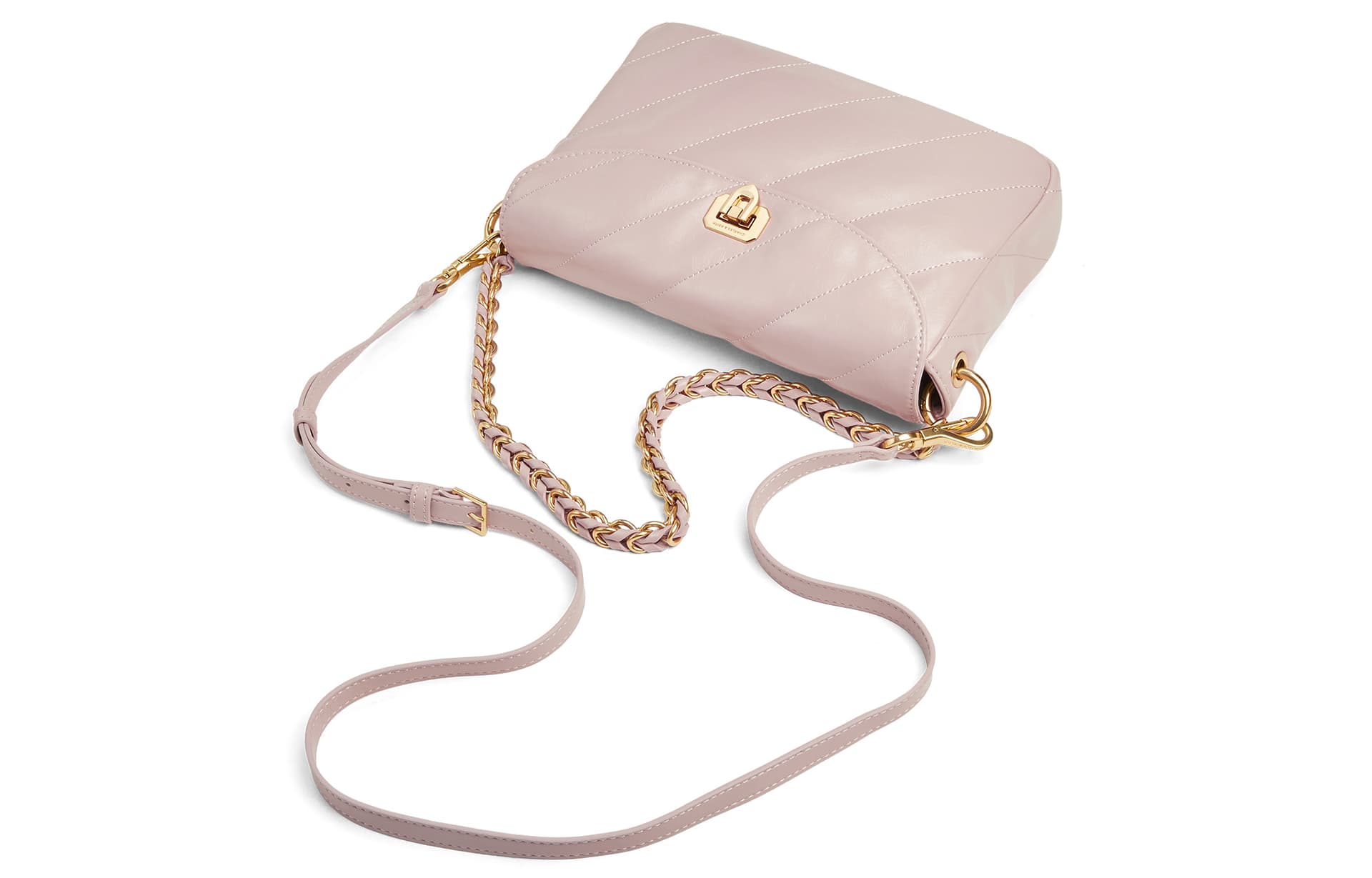 Мини-сумка CHARLES&KEITH Сумка на плечо со стеганым узором и верхним клапаном, средний размер, женская, черный/молочно-белый/светло-розовый - изображение 3