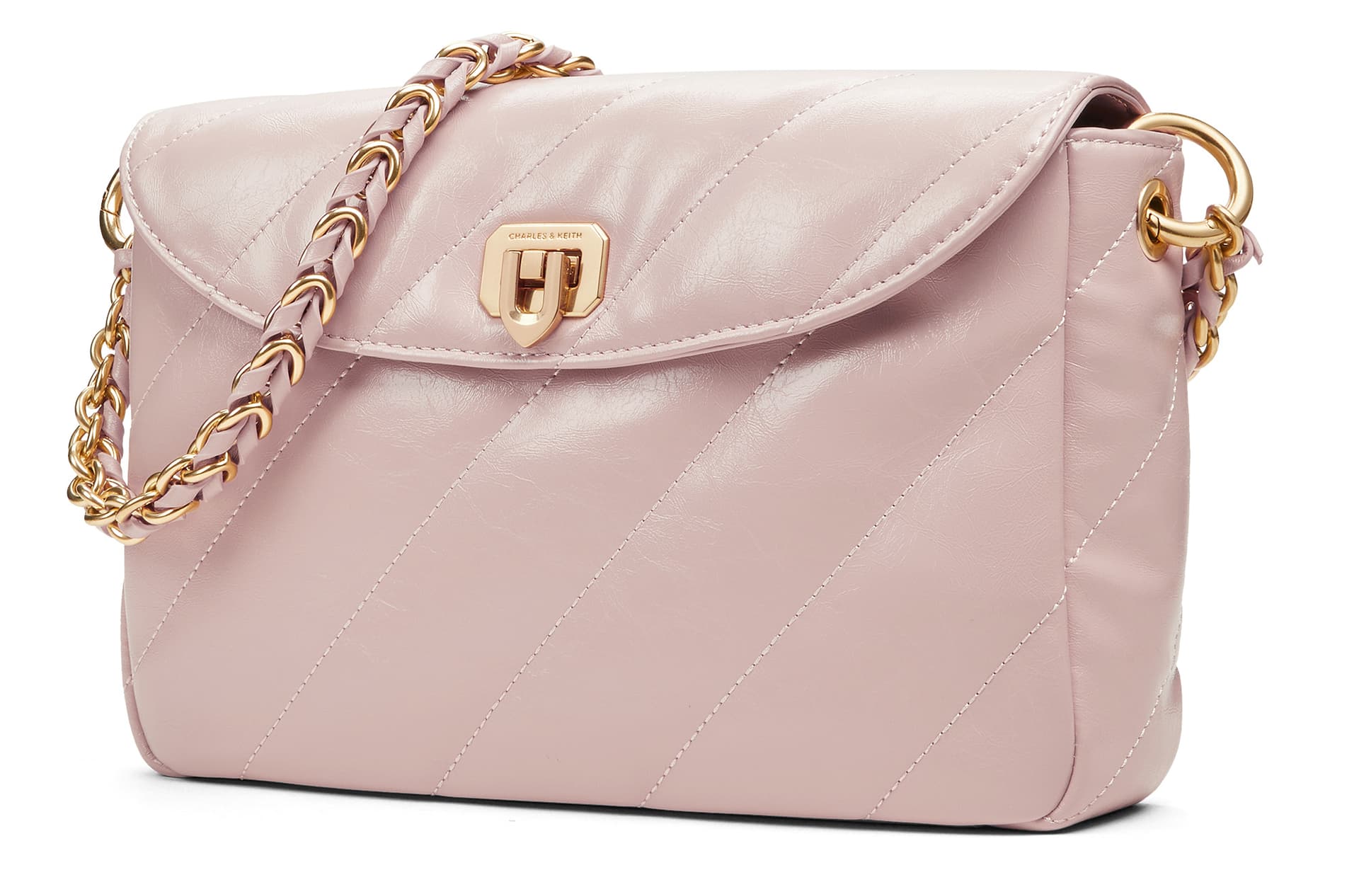 Мини-сумка CHARLES&KEITH Сумка на плечо со стеганым узором и верхним клапаном, средний размер, женская, черный/молочно-белый/светло-розовый - изображение 2