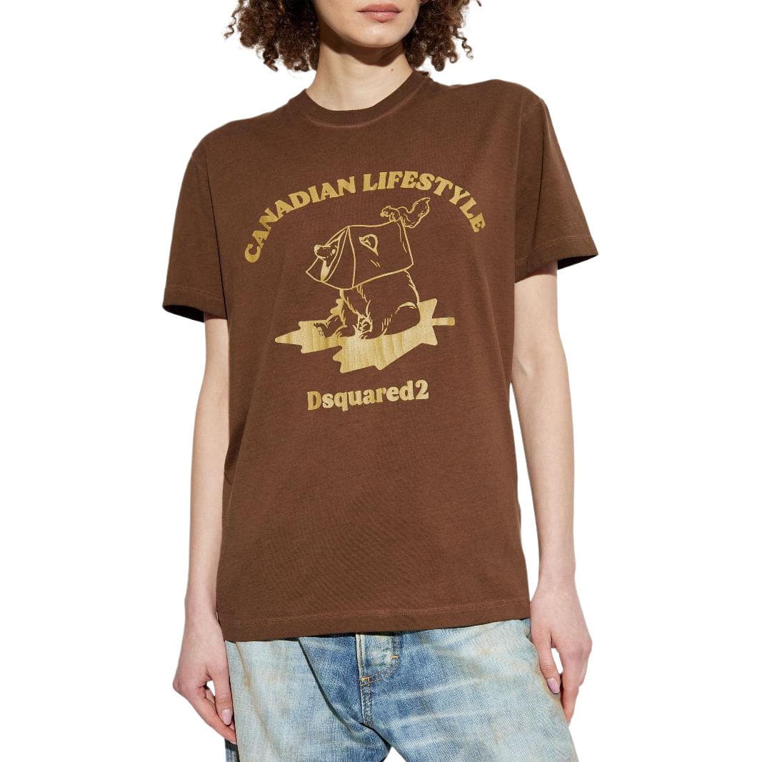 Футболка DSQUARED 2 SS25 Стандартная рукав T-рубашка женская коричневая - изображение 3