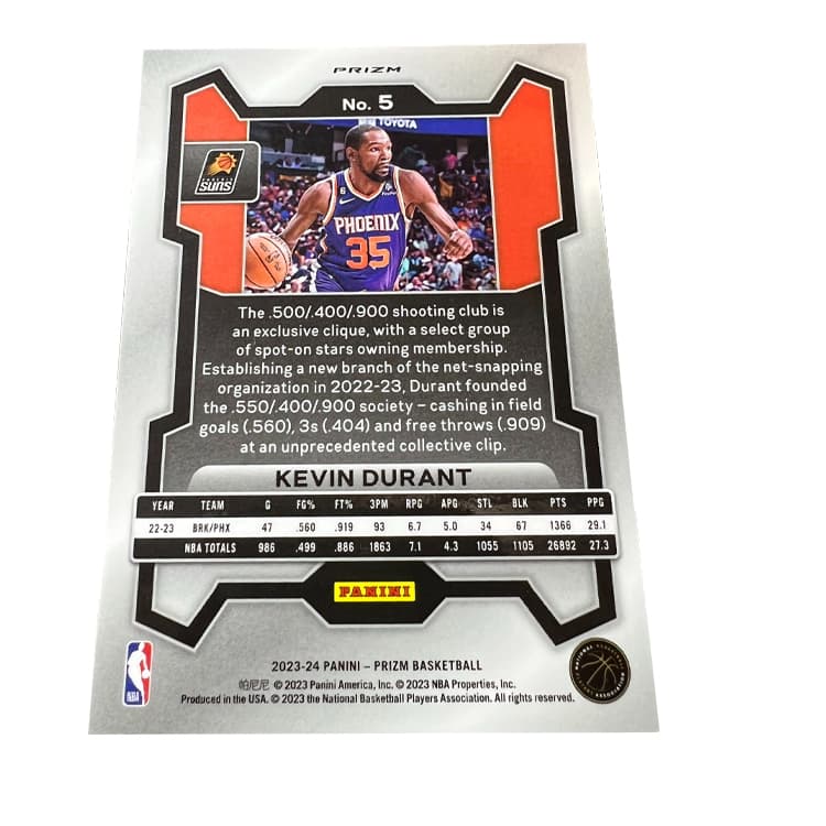 Коллекционные карточки PANINI SUNS Kevin Durant Цвет KD High END Ледяная Коллекция Stunning Holographic Ледяная Карта Prizm Редкая Карта Спортивные Карты 1 шт - изображение 2