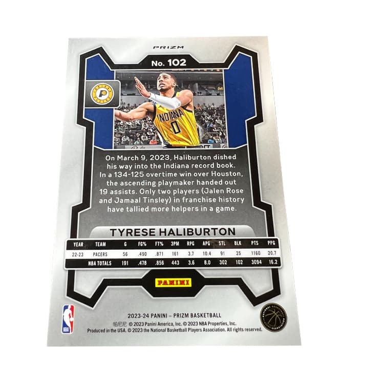 Коллекционные карточки PANINI 2023-24 Баскетбол NBA Индиана Пэйсерс Тайрис Халибертон Коллекция Prizm Спортивные карты Редкая карта - изображение 2