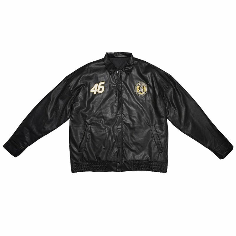 Кожаная куртки Holycrap Hip Hop Embroidered Jacket Black - изображение 8
