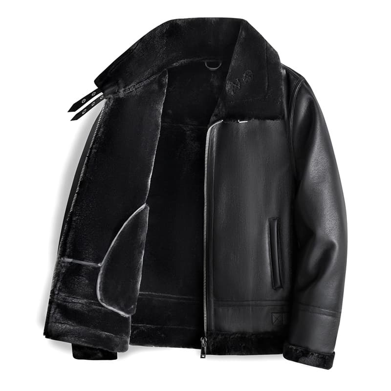Кожаная куртки PIERRE CARDIN Утолщенный и с флисовой подкладкой однотонный модный повседневный базовый термический с длинными рукавами - изображение 2