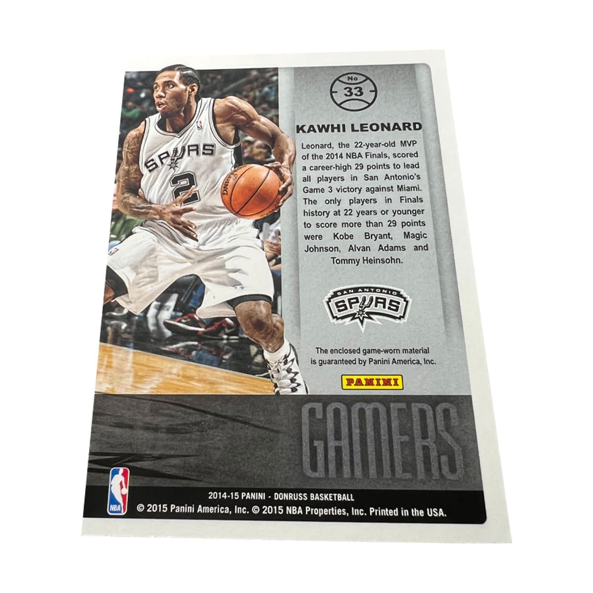 Коллекционные карточки PANINI x San Antonio Spurs Kawhi Leonard Кавай Game-Worn Jersey Patch Материал Trading Card Rare Card Спортивные карты - изображение 2