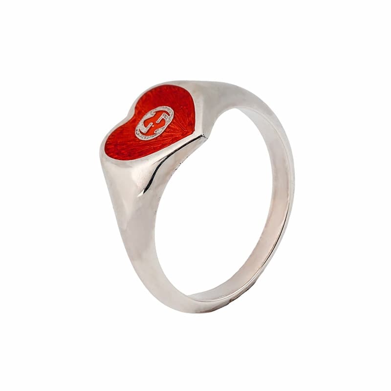 Кольцо Gucci Enamel Heart Ring Silver Red - изображение 2