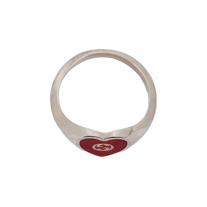 Кольцо Gucci Enamel Heart Ring Silver Red - изображение 3