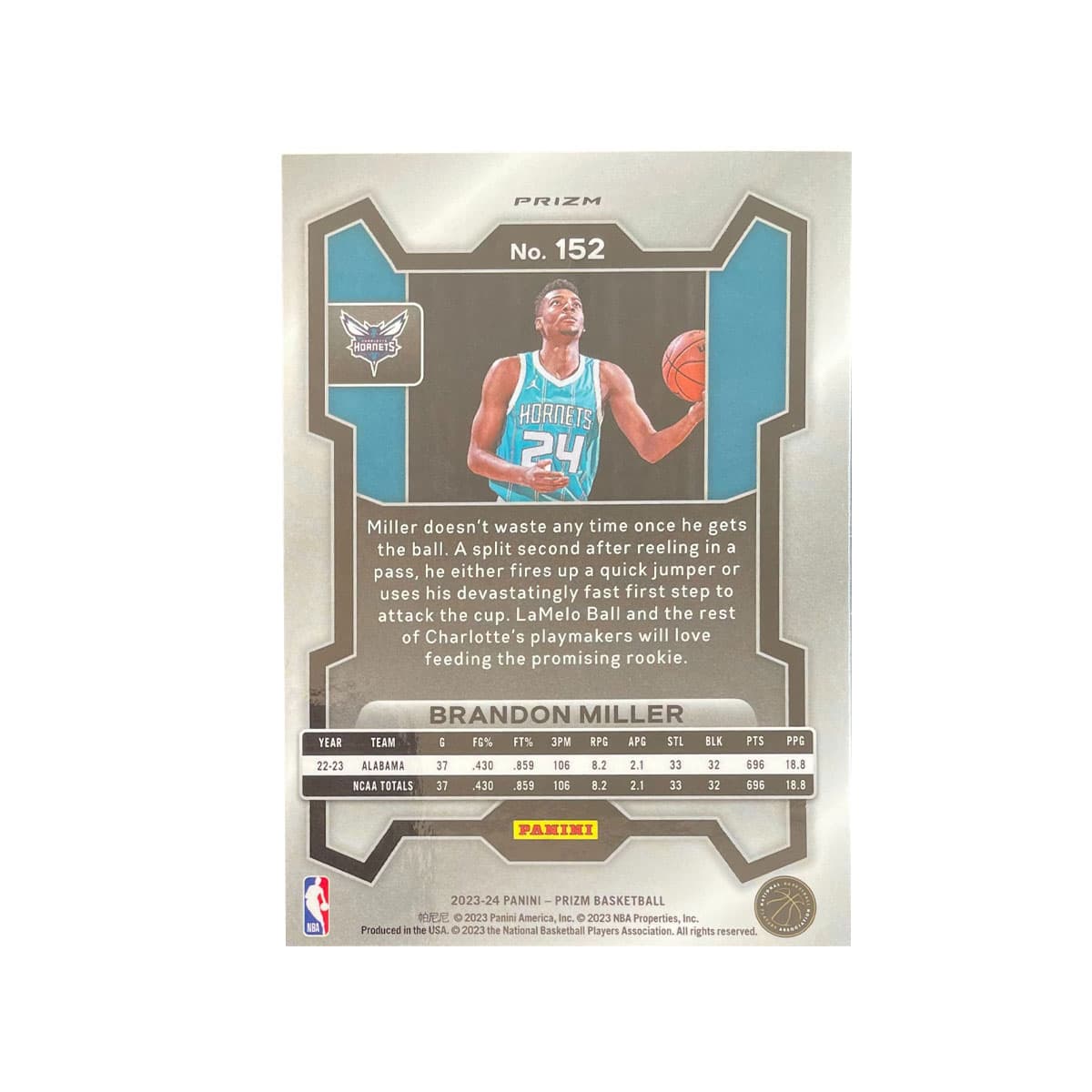 Коллекционные карточки PANINI 2023 24 Prizm Brandon Miller Hornets Новые звезды RC Brandon Miller Новые звезды Зеленый Фольга Большой Отношение - изображение 2