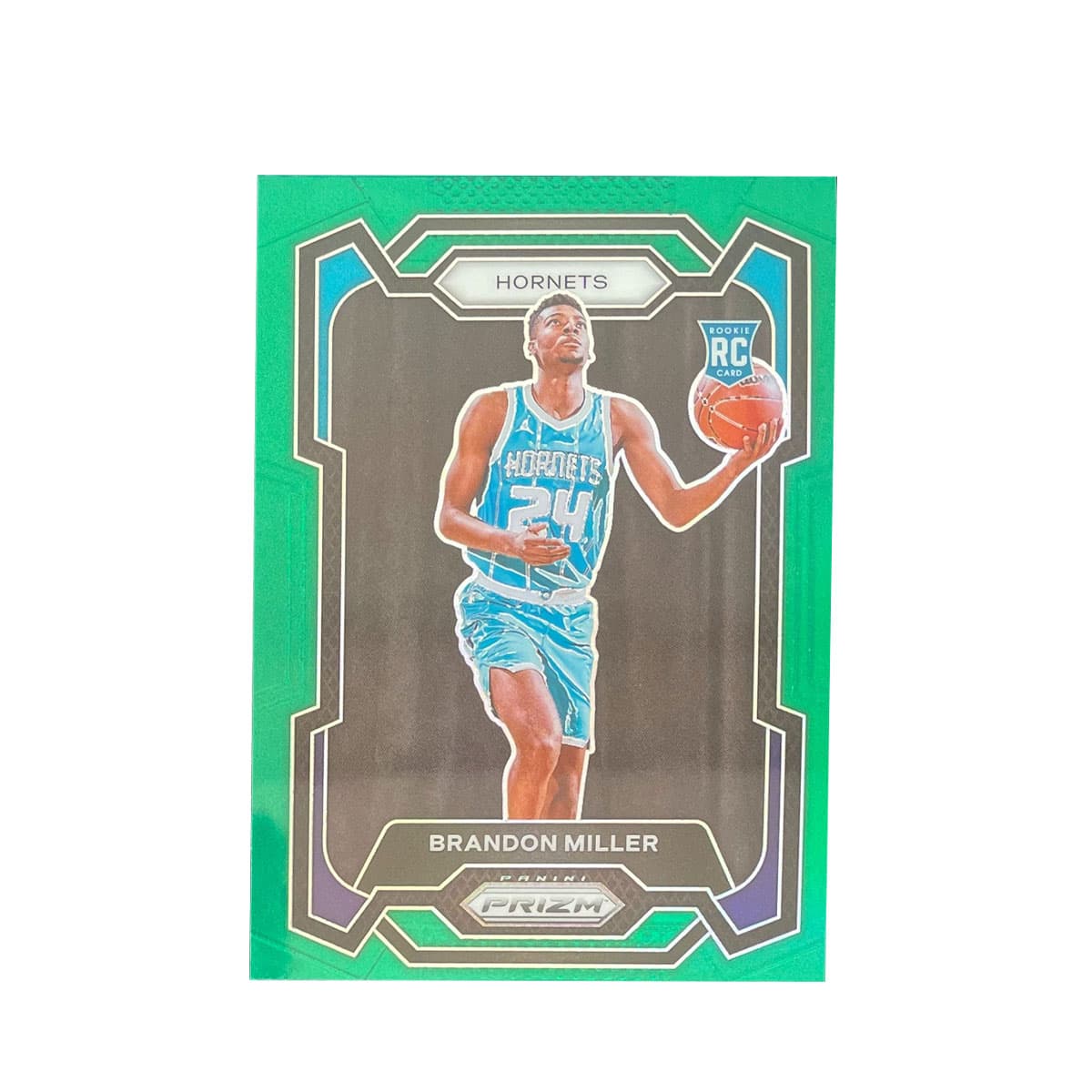 Коллекционные карточки PANINI 2023 24 Prizm Brandon Miller Hornets Новые звезды RC Brandon Miller Новые звезды Зеленый Фольга Большой Отношение - изображение 1