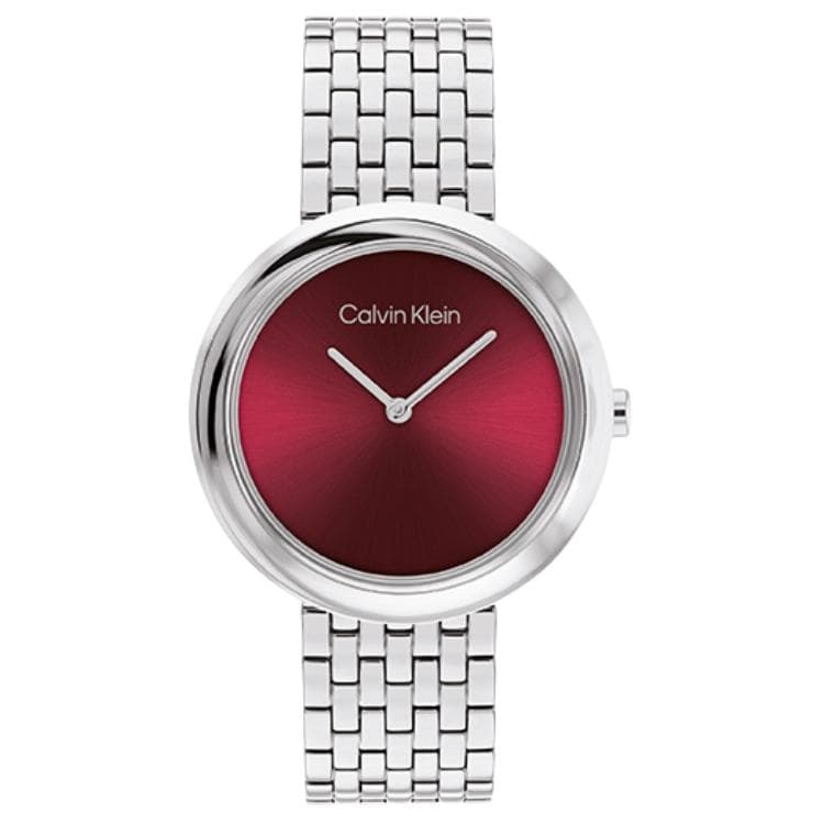 Механические часы Calvin Klein Часы с ремешком на запястье кварцевый механизм стальной ремешок 34 мм красный циферблат женские часы - изображение 1