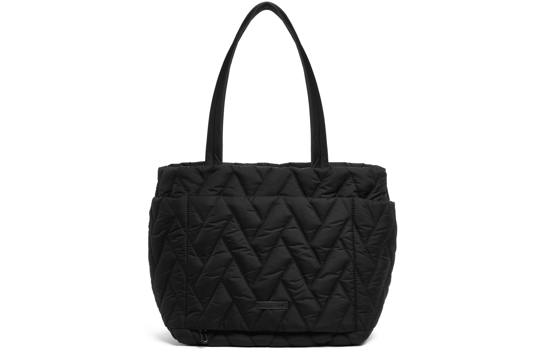 Мини-сумка CHARLES&KEITH Спортивная сумка-тоут большого объема, нейлоновая ткань, сумка через плечо, большой размер, женская, Jet Black/Кремово-молочный белый - изображение 2