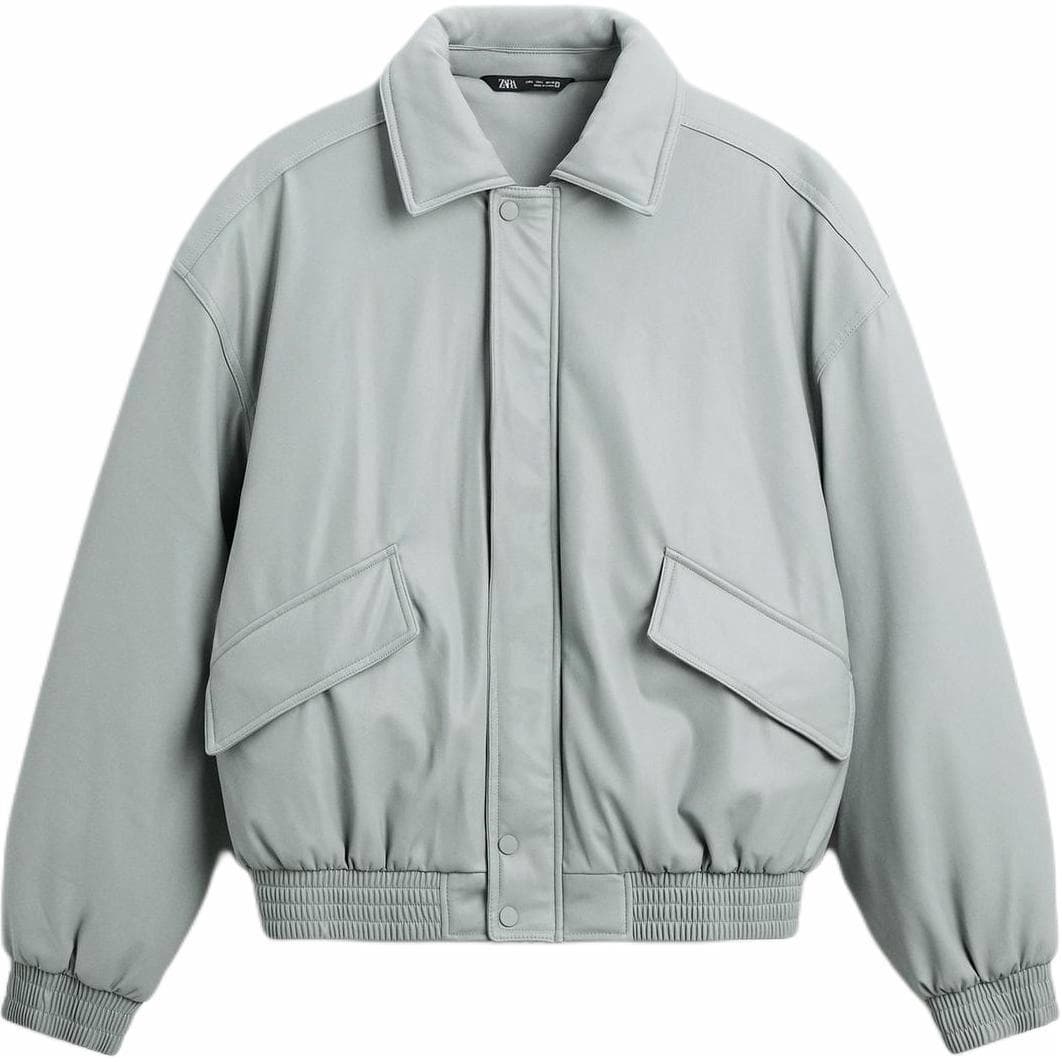 Зимняя куртка пуховик ZARA Loose Fit Zip-Up Cotton Jacket Light Blue - изображение 1