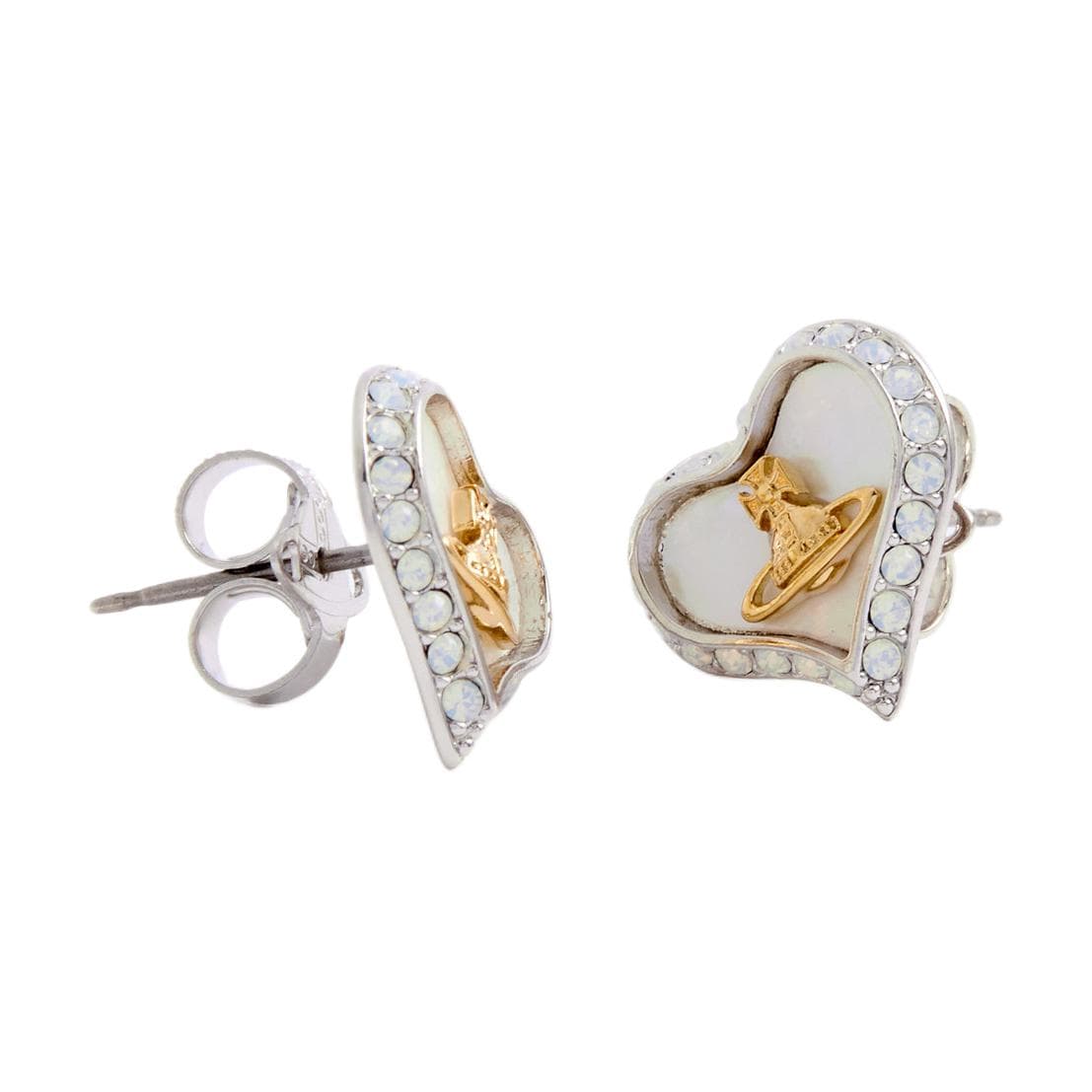 Серьги Vivienne Westwood Petra Золотой металл Искусственный кристалл Сердечные серьги с логотипом Saturn Женский Серебристый/белый - изображение 2