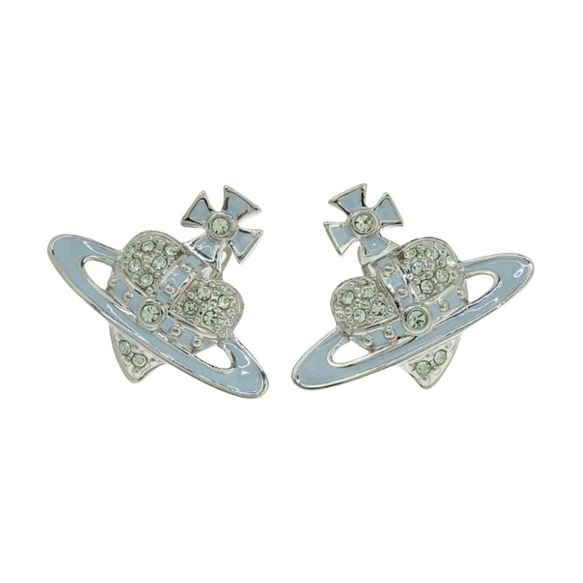 Серьги Vivienne Westwood Reverse heart серьги с дизайном перевернутого сердца и Сатурна, латунь, унисекс, серебристый/синий - изображение 2