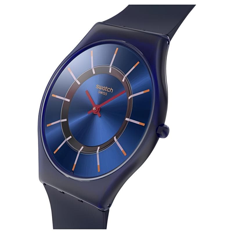 Часы SWATCH Кожа Кварцевый механизм 30 м Водонепроницаемые Унисекс Часы 34 мм Синий циферблат Био-основанные Чехлы для часов - изображение 3