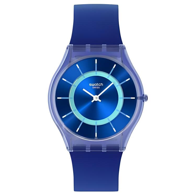 Часы SWATCH Кожа Кварцевый механизм Унисекс Часы 34 мм Синий циферблат Био-основанные Чехлы для часов Силиконовый ремешок - изображение 1