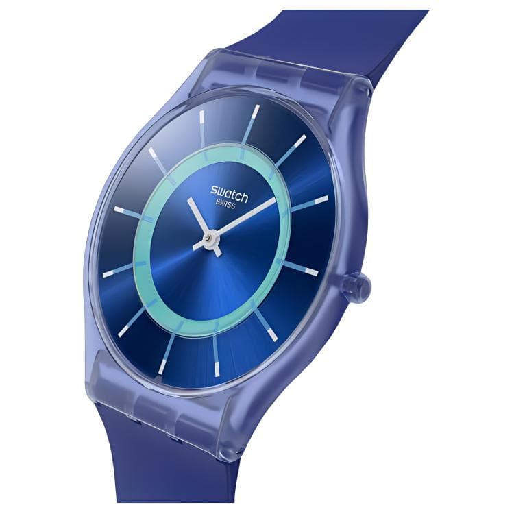 Часы SWATCH Кожа Кварцевый механизм Унисекс Часы 34 мм Синий циферблат Био-основанные Чехлы для часов Силиконовый ремешок - изображение 3