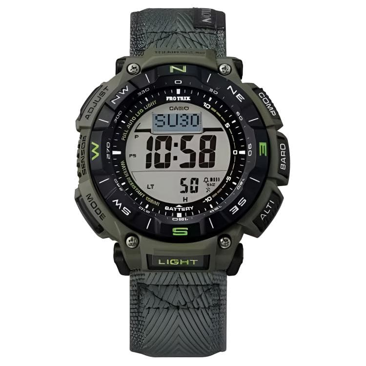 Часы CASIO Mountaineer Collection Солнечный механизм Холст Шнуровка Часы Мужские Серый циферблат - изображение 1