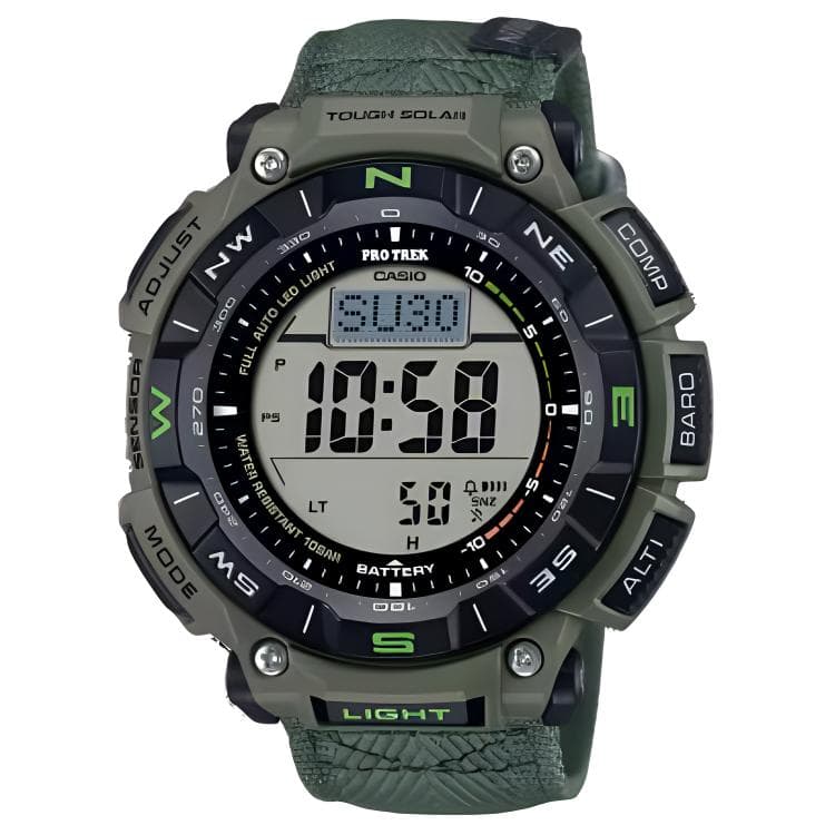 Часы CASIO Mountaineer Collection Солнечный механизм Холст Шнуровка Часы Мужские Серый циферблат - изображение 2