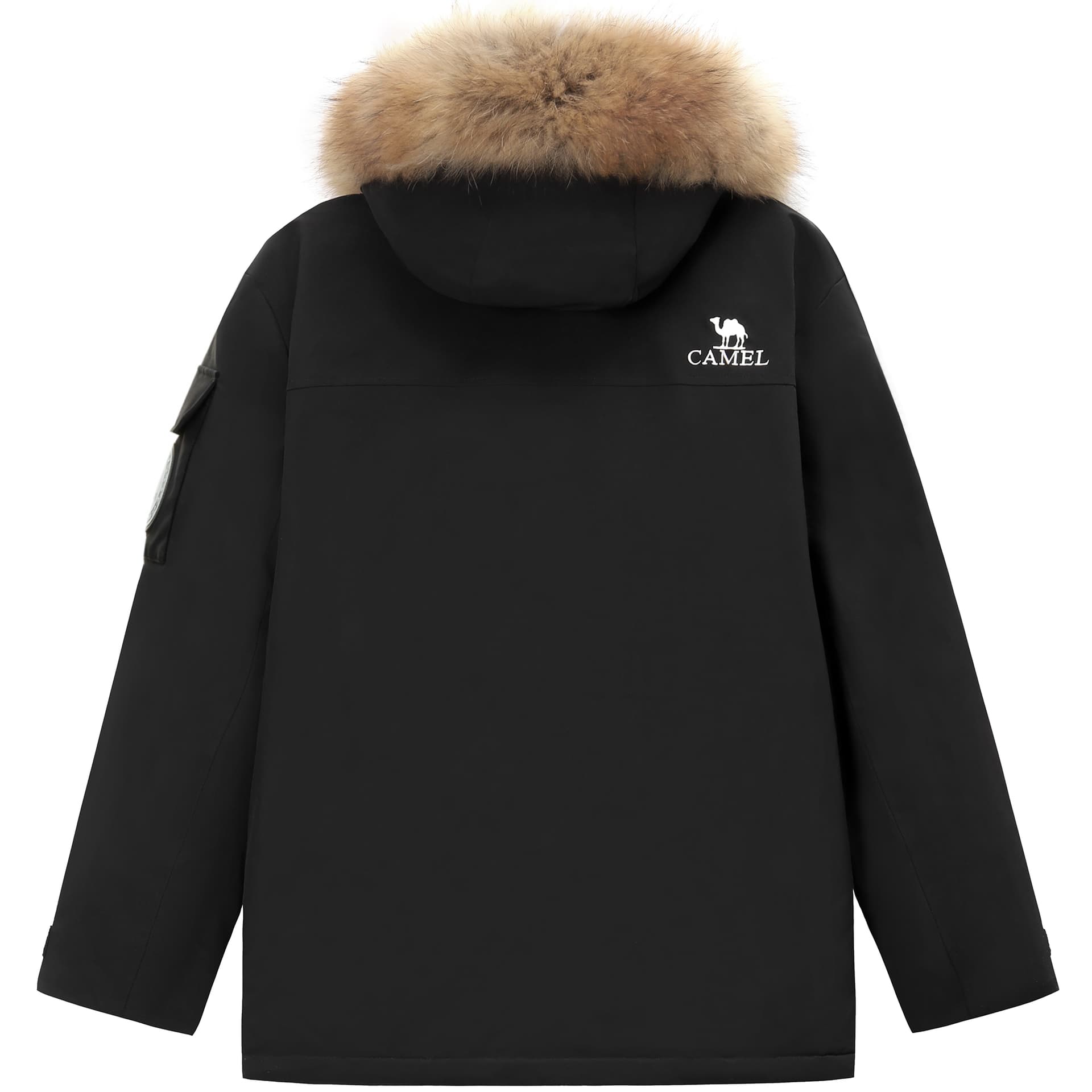 Зимняя куртка CAMEL Parka Unisex Средняя длина Белый пух утки 600+ (Наполняющая способность) Износостойкий Водонепроницаемый Съемный меховой воротник Ветрозащитный капюшон Теплый - изображение 2