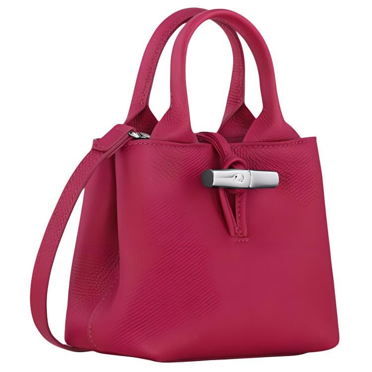 Сумка LONGCHAMP Le Roseau Сумка через плечо из телячьей кожи мини-версия женская розово-красная - изображение 4