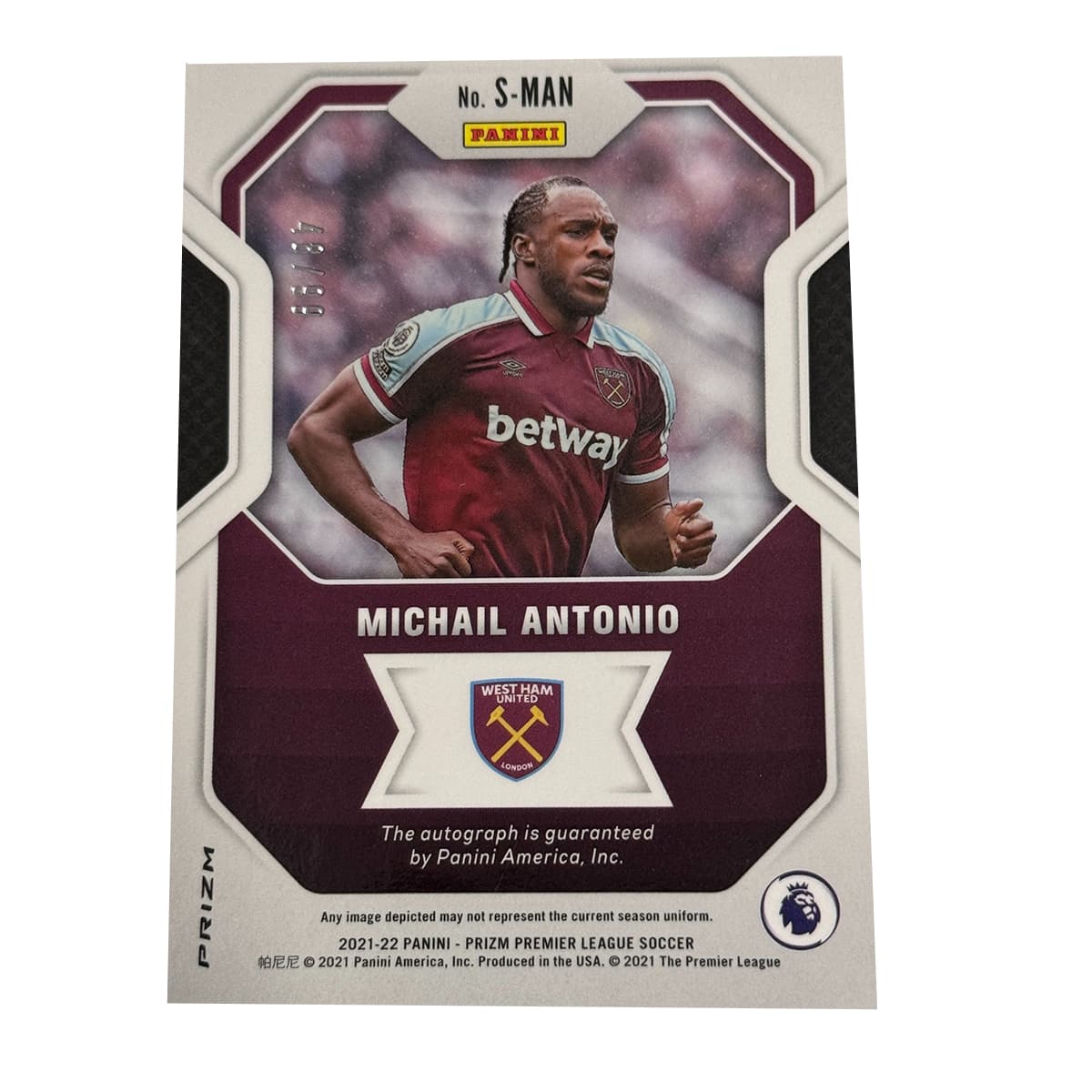 Коллекционные карточки PANINI PRIZM Коллекция West Ham UNITED Anthony Подписанный Серебряный Возвратно-поступательный Мятый CONDITION - изображение 2
