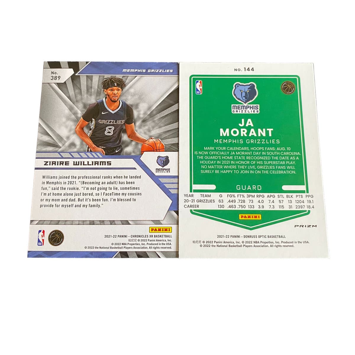 Коллекционные карточки PANINI 2021 22 Grizzlies Джа Морант Серебряный Джарен Джексон OP Ткачёв Спортивные карты 2 шт - изображение 2