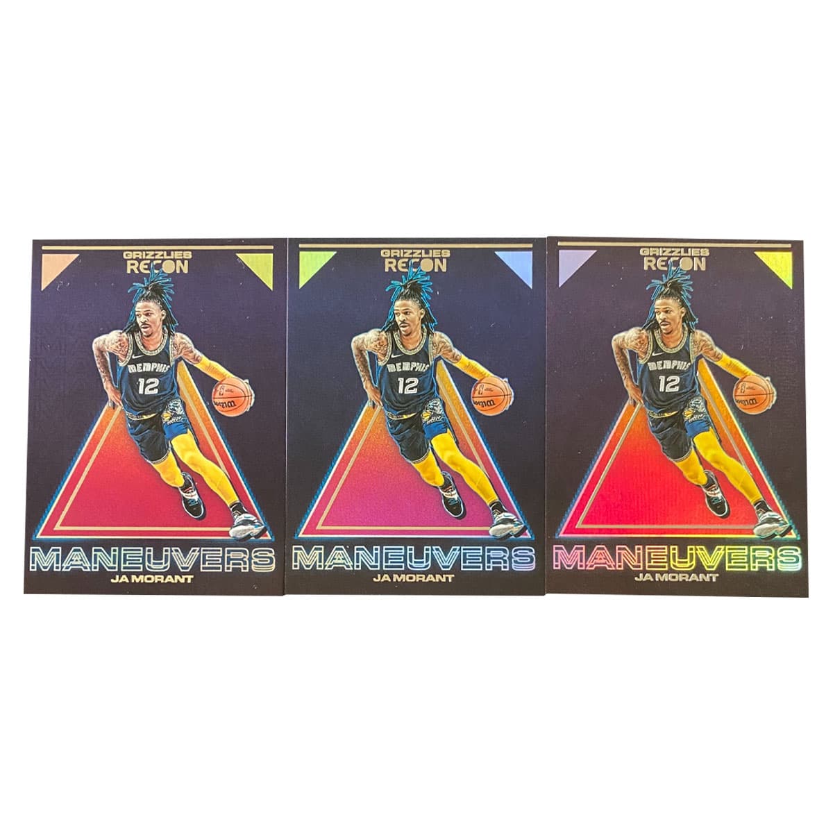 Коллекционные карточки Panini 2021 22 Panini Grizzlies Ja Морант Recon Rookie Card Серебряная Фольга Набор из 3 штук Magic Colors - изображение 1