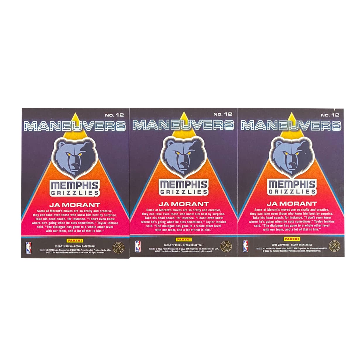 Коллекционные карточки Panini 2021 22 Panini Grizzlies Ja Морант Recon Rookie Card Серебряная Фольга Набор из 3 штук Magic Colors - изображение 2