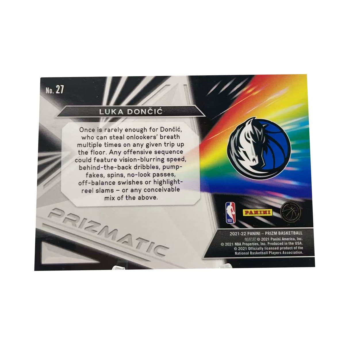 Коллекционные карточки PANINI 2021 22 Маверикс Лука Дончич Чудо Мальчик PRIZM Широкоформатный Карта Prisma Классическая коллекция - изображение 2