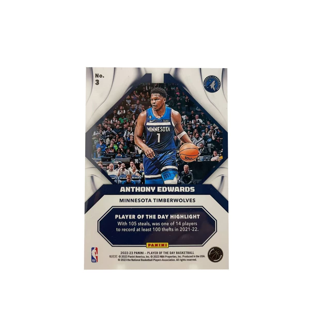 Коллекционные карточки PANINI 2022 23 Тимбервулвз Энтони Эдвардс Хуа Цзи Игрок T-рубашка Коллекция Классические Спортивные Карты 1 шт - изображение 2
