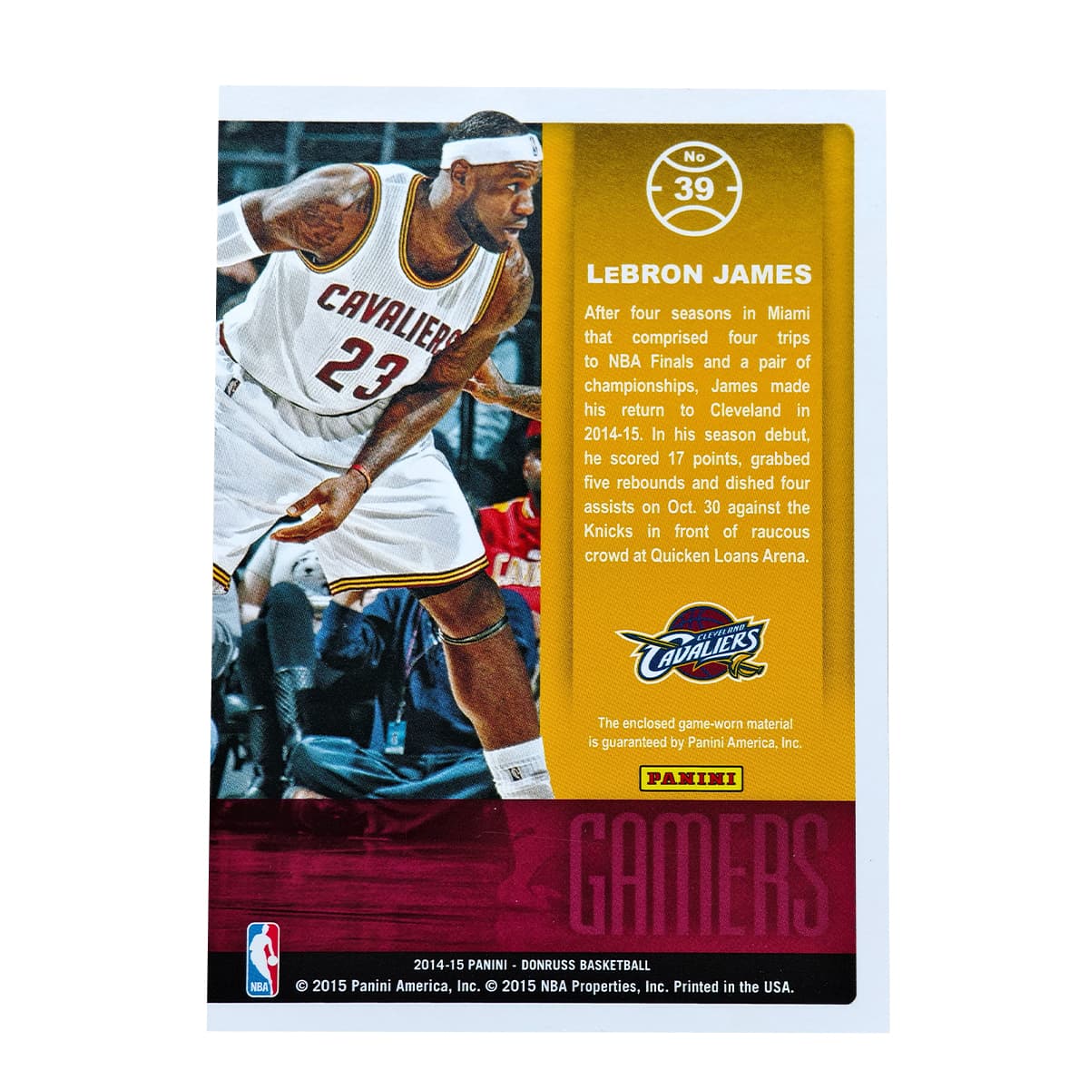 Коллекционные карточки Panini 2014-15 Donruss Леброн Джеймс Личный Материал Джерси Рыцарь Кожа Стоит Собирать. Спортивные Карты - изображение 2