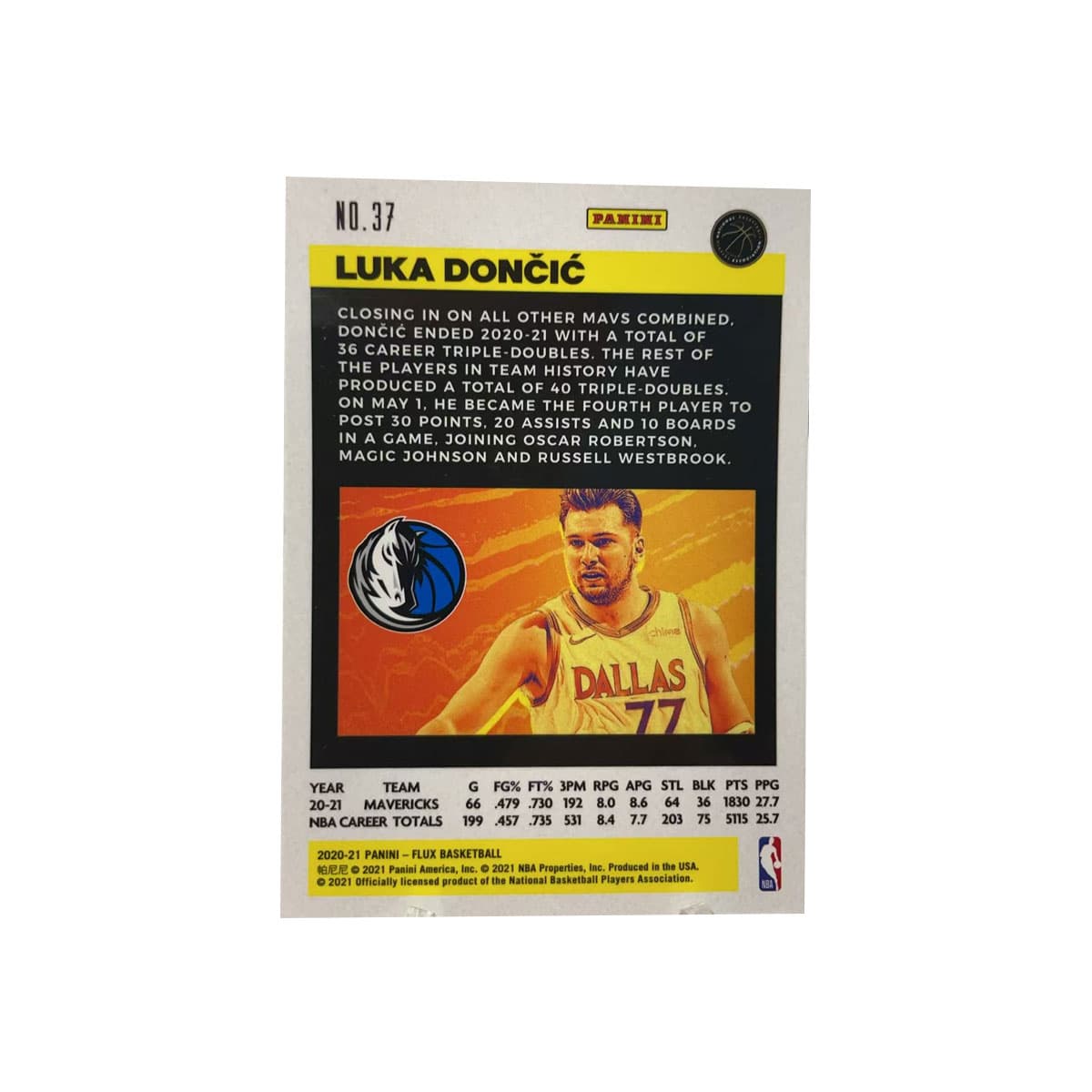 Коллекционные карточки PANINI 2020 21 Маверикс Лука Дончич Чудо Мальчик FLUX Коллекция Teka Классическая коллекция Спортивные карты 1 шт - изображение 2