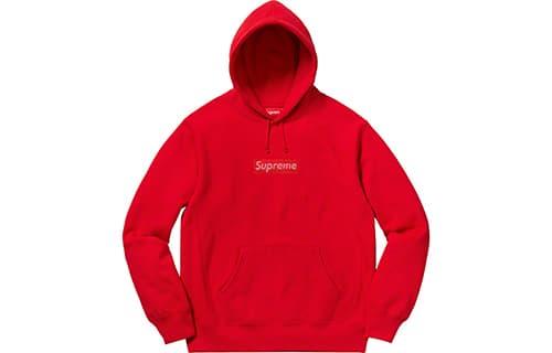Кофта Supreme x Swarovski SS19 Logo Hooded Sweatshirt Red - изображение 1