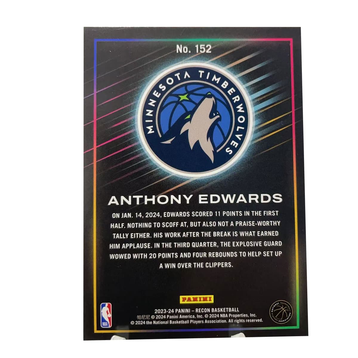 Коллекционные карточки PANINI 2023 24 Timberwolves Энтони Эдвардс Хузи Команда Знаменитость Толстая карта Карта Товар Спортивные карты 1 шт - изображение 2